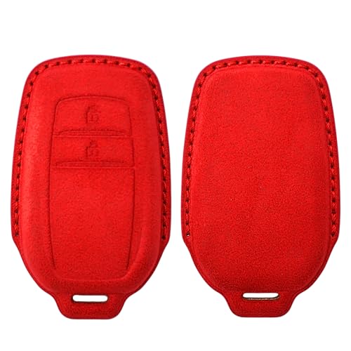 Image of KMH Alcantara Car Key Cover Compatible with Toyota Innova Crysta Hilux 2 Buttons Shell Case Car Accessories Key Smart Keycover (D2) Red - Pack of 1