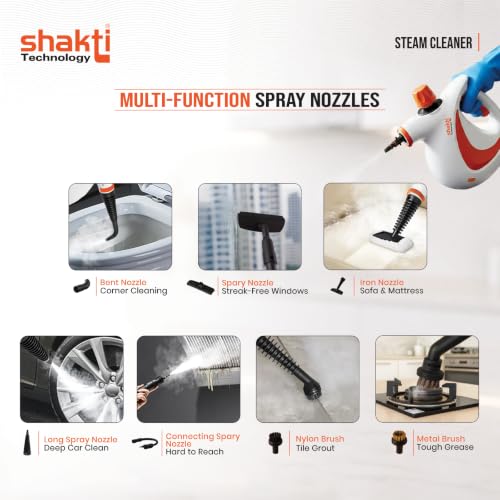 Image of Shakti Technology Steam Blast Steam Cleaner for Home - Kills 99.9% Germs - 1000W High Pressure Power for Tough Grease, Kitchen Chimney & Car Detailing