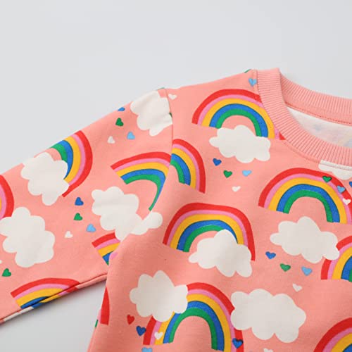 Hileelang Toddler Girl Sweatshirts Rainbow Pink Pullover Cotton Casual Crewneck Winter Long Sleeve Tops Sweater Shirts 3T #TOP2