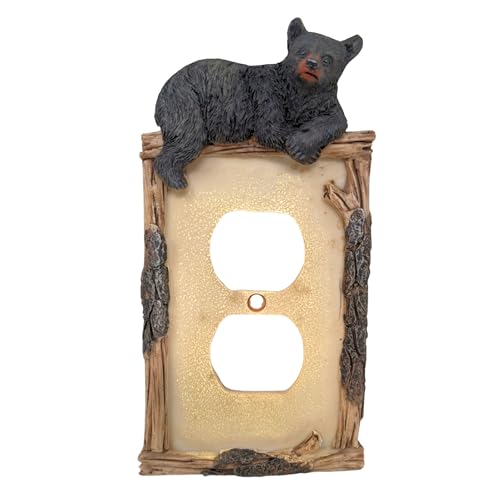 Ourson noir sur bûche avec double réceptacle, décoration style lodge premium