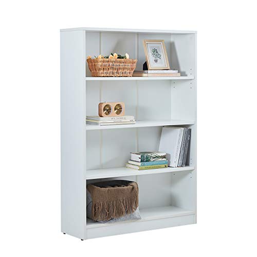 VICLLAX Wood 4-Shelf Bookcase Layer Adjustable Mordern Bookshelf for Home and Office, White Hawaii 