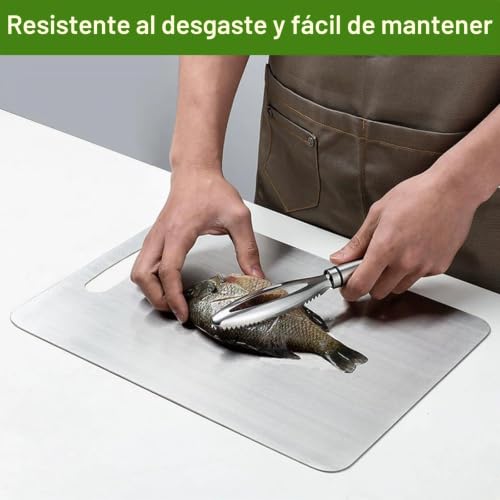 Miniatura 7 de 2 Pcs Tabla Cortar De 304 Grado Alimenticio De Doble Cara, Tabla Cortar Acero Inoxidable Para Cocina, Acero Inoxidable Cutting Boards For Kitchen, Para Cortar Carne Frutas Verduras 40x30cm 30x20cm