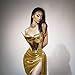 Women's Skirt Suit Backless Sleeveless Tube Top Design Slim Fit Mini Top Fashionable Mini Skirt Suit (Gold)