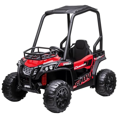Aosom 12V Kids UTV, Battery Powered Electric Ride on Car with Music, Lights, MP3/USB, Suspension System & Remote Control, Toy Vehicle for Boys and Girls, Red