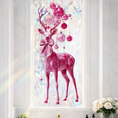 Image of Pink Reindeer Ornament Holographic Window Film 17.32x39.37in