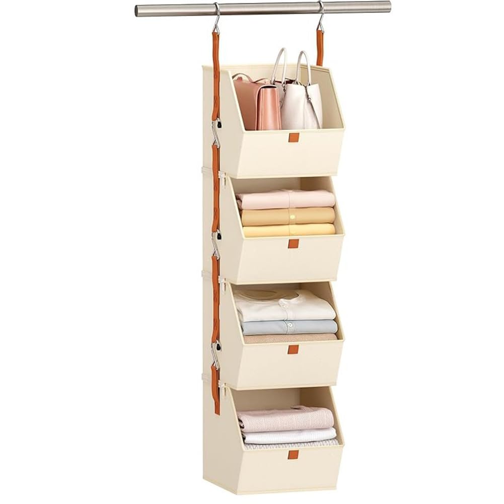 Aundhegrtt Fabric 4 Tier Hanging Closet Organizer Heavy Duty Shelf Hanging Storage Towel Clothes Sweater Jeans Bag Organizer for Closet for Bedroom, Dorm, RV
