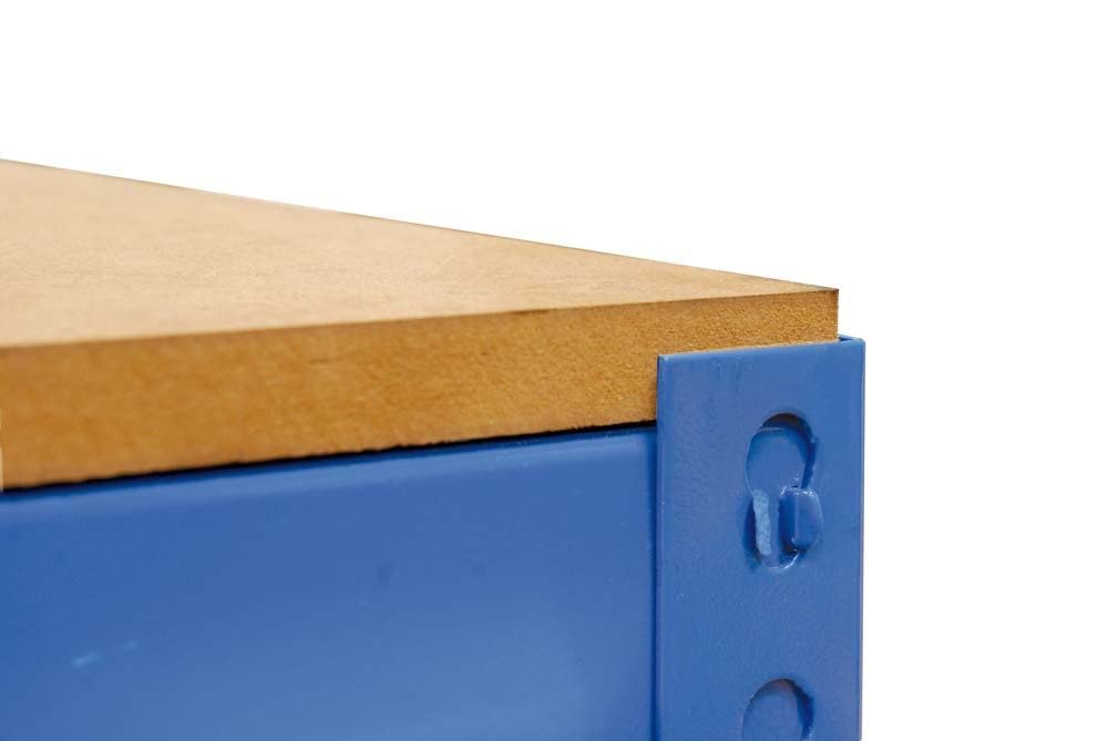PROREGAL Werkbank Buffalo mit Frontablage und Schubfach | HxBxT 84x120x61cm | Traglast 600kg | Blau Werktisch Arbeitstisch Arbeitsbank Werkstattbank