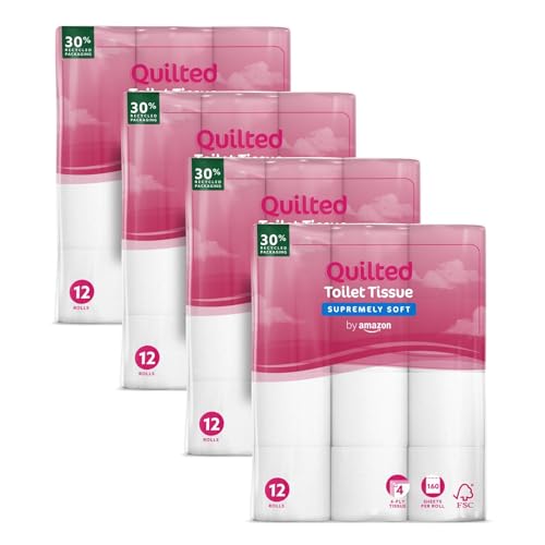 by Amazon 4 capas papel higiénico, Sin perfume, 160 hojas, 48...
