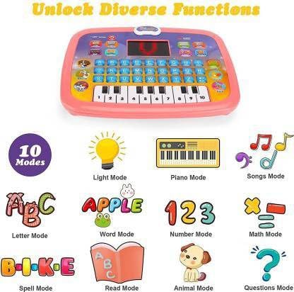 Royaldeals Toys Learning & Education Toys, Multi Functional Baby Tablet Musical Toys with Led Light,Piano Display Screen for Numbers, Animals & Maths, Kids Educational Computer for Kids (Red) 3