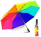 LEAGERA 37inch Rainbow Umbrella for Adults - Automatic Travel Umbrellas for Rain&Sun, Small, Compact