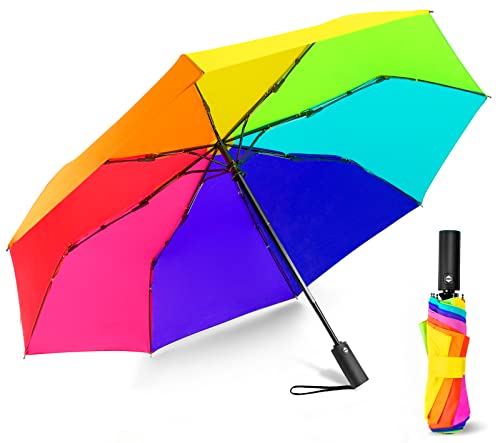 Leagera 37Inch Rainbow Umbrella For Adults - Automatic Travel Umbrellas For Rain&Sun, Small, Compact, Light, Folding And Portable Backpack Umbrella #TOP1