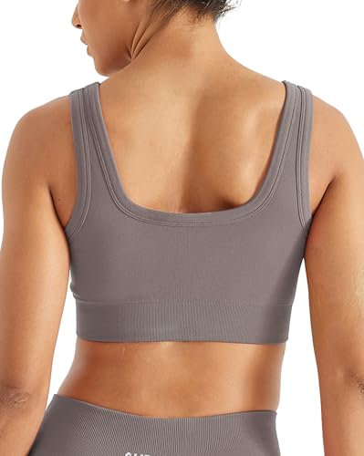 Image of AUROLA Power Womens Square Back Basic Sports Bra - Square Neck Padded Low Impact Yoga Bra Workout Crop Top