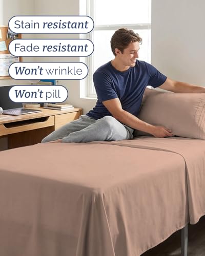 Image of Twin XL 4 Piece Sheet Set - College Dorm Room Essentials - Mauve | Ultra Soft Dorm Bedding Set, 8 inch to 16 inch Inch Deep Pockets, 1 Flat & 1 Fitted Sheet & 2 Pillowcases, Wrinkle & Fade Free