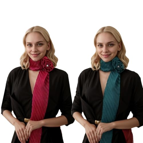Rose Flower Scarf Skinny for Women Soft Scarf Belts Sash Necktie Neck Scarf Choker Solid Color Narrow Scarf, Dg+red, Medium