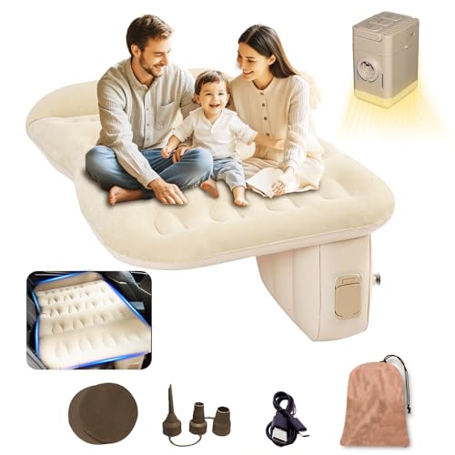 doietc Self-Inflating Air Mattress Back Seat for SUV Portable PVC Air Couch Flocking Surface Car Air Couch Mat Built-in Charging Pump with Inflate-Deflate Function Beige and Brown