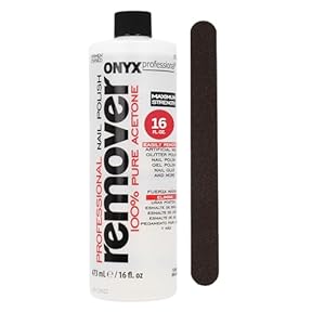 Onyx Professional 100% Pure Acetone Nail Polish Remover Kit with 7 inch Nail File, Maximum-Strength Nail Polish Remover for Gel, Artificial & Glitter Nail Polish, Quick and Effective Formula, 16 Fl Oz