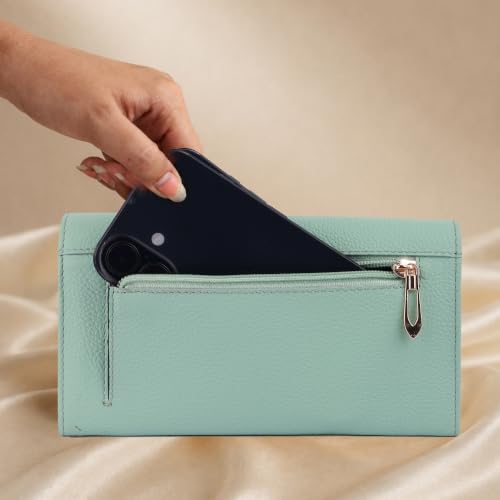 Image of Steve Jhonson Leather Wallet for Women - Mini Hand Purse with Card Holder - Women Stylish Clutch Purse - Cute Mini Ladies Wallet for Daily Use - Fancy Ladies Purse with Slim Design (Light Green)
