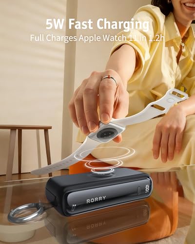 Image of RORRY Flow Portable Charger 10000mAh 40W Wall Plug Power Bank Battery Pack | Built-in USB-C Cable, Keychain Design, Fast Charging, for iPhone 17 /16 /15, Apple Watch, iPad, 3-in-1, Travel Essential