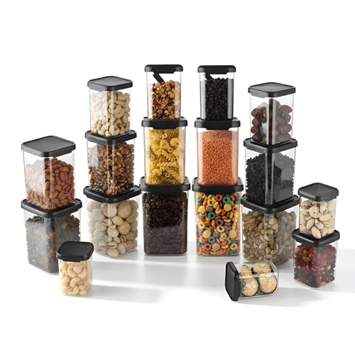 Image of Plastic Airtight Containers Set For Kitchen Storage And Containers Box For Pantry Organization And Container (350ml+650ml+950ml, Black And Transparent 1400Ml) Set of 18