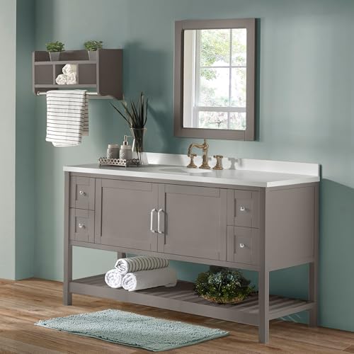 Image of Alaterre Furniture Bennet Bathroom Vanity Cabinet with Soft-Close Shaker Doors and Open Shelf - 60-Inch Freestanding Bathroom Vanity Without Sink - Wood Bathroom Sink Base Cabinet (Gray)
