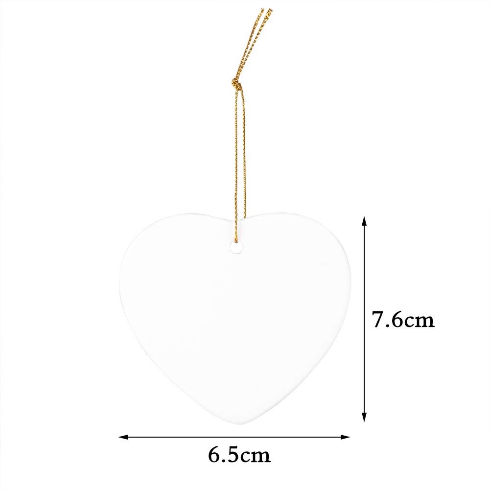 10pcs Sublimation Blanks Ceramic Heart Ornaments, Christmas Tree Decor Heart Ornament for Sublimation, Blank Ceramic Ornaments
