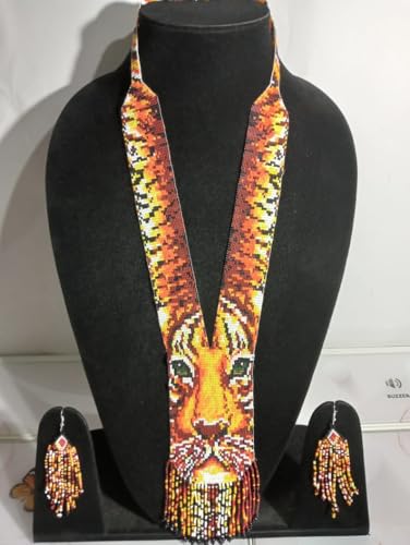Gerdan ucraniano de cuentas hecho a mano con diseño de tigre multicolor 2