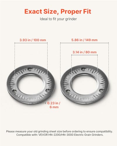Image of VEVOR 2PCS Grinding Sheets for Electric Grain Mill Grinder, Cast Iron Dry Grinding Discs, Replacement Grinding Plates Compatible with VEVOR HN-2200, HN-3000 Corn Spice Mill Grinder
