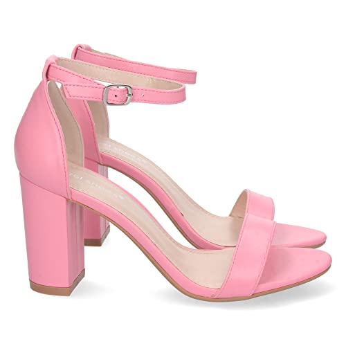 shoes&blues.es 74208 Sandalia de Tacon Alto para Mujer, Comoda, con Pala Fina Simple, Estilo Ankle Strap, y Cierre de Hebilla Rosa Talla 40