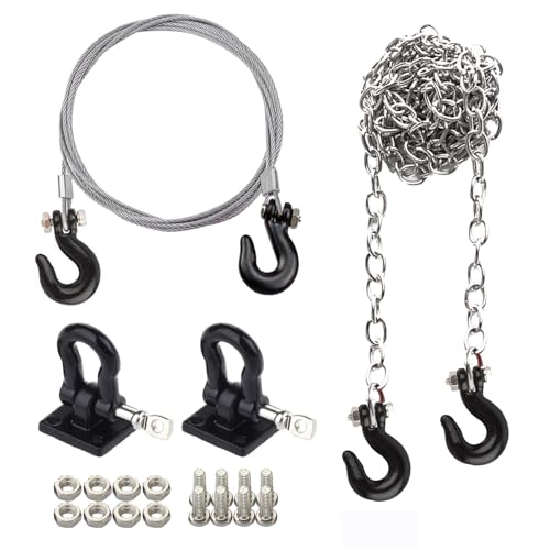 AMOGOT RC Trailer Chain Tow Hook Rope Buckle Winch Shackles for RC 1/10 Crawler TRX4 Axial SCX...