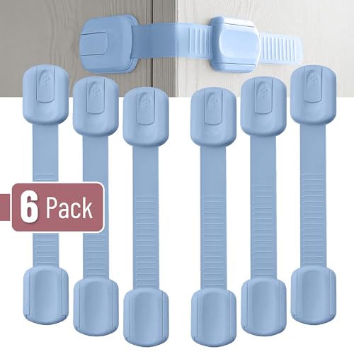 Image of Bate- Child Safety Strap Locks, 6 Pack, Dusty Blue, Baby Locks for Cabinets, Drawers, Kitchen, Toilet, Furniture, Fridge, Multi-Purpose, Easy Install with Quick 3M Adhesive for Childproofing