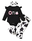 Detigee 1st Birthday Outfit for Girls Cow Birthday Outfit Infant First Birthday Clothes (Black,12-18 Months) (A1019A)