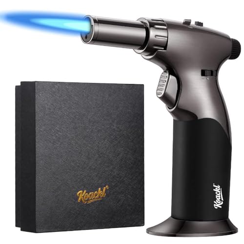 Image of KOACKL Dual Flame Butane Torch Lighter, Refillable Kitchen Torch, Adjustable Flame with Ignition Lock Mini Blow Torch for Cooking, Creme Brulee, Soldering, Welding (Butane Gas Not Included)