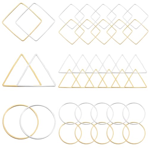 SOFPLATE 1 Box 120Pcs 6 Styles Beaded Earring Making Hoop Gold Silver beading Earring Hoops Linking Ring Square Triangle Earring Components Findings for DIY Earrings Crafts Jewellery Making Supplies