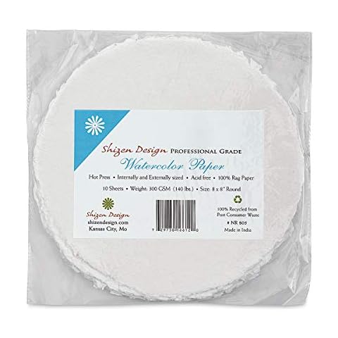 Shizen Design, Watercolor Paper, White, Hot Press, 8 Inch Circle, Pack of 5 Sheets, NR 805 Cover