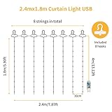 Hoteril LED USB Lichtervorhang 2.4mx1.8m, Lichterketten vorhang mit 8 Modi mit Fernbedienung Timer, IP65, verstellbare Helligkeit Lichterkettenvorhang für Deko, Garten, Pavillon, Party, Schlafzimmer