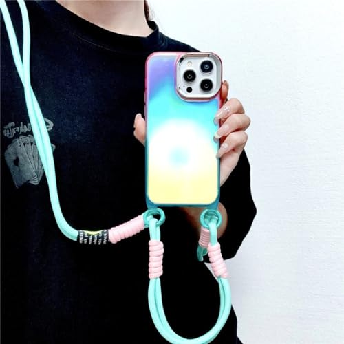 Étui de luxe pour iPhone 14 Pro antichoc cyan effet laser aurora