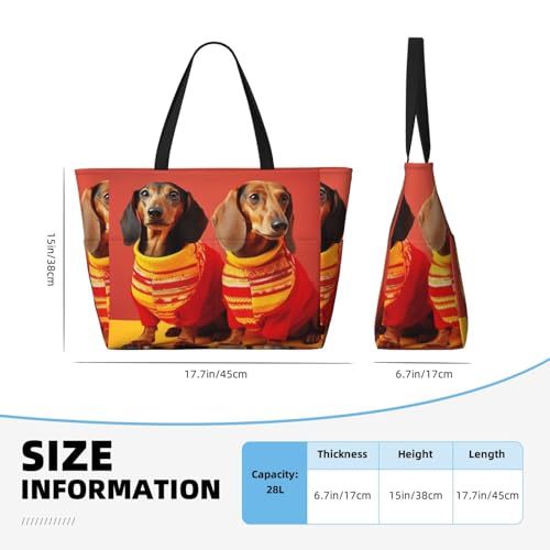 Cute Dachshund Beach Bags For Women Large Waterproof Sandproof Beach Tote Bag Pool Bag Lightweight Zipper Carry On Bag For Gym Travel Vocation4