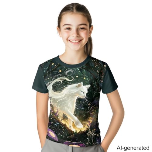Image of Novelty 3D Graphic T Shirts for Kids Crew Neck Funny Animal Print Short Sleeve Girls Tshirts 3-16 Years