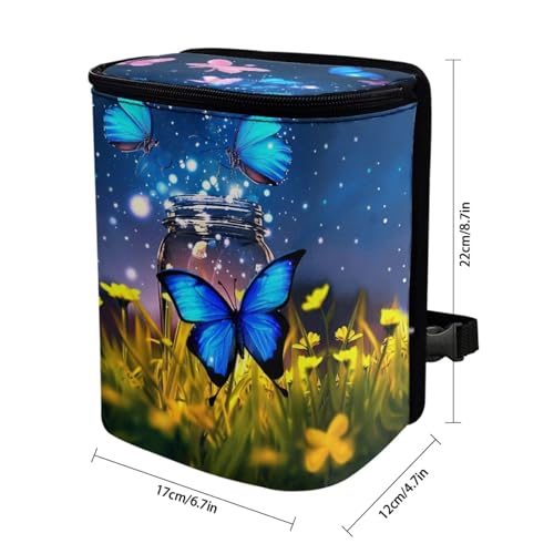 Image of Butterfly Hanging Car Trash Bin Butterfly Car Interior Storage Accessories Portable Leak-Poof Vehicle Garbage Cans Mini Car Trash Cans for Front Back Seat Blue Butterfly