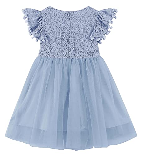 Image of Toddler Girls Lace Tulle Dress Baby Girl Elegant Flutter Sleeve Party Princess Dresses