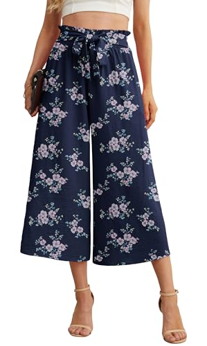 Image of IWOLLENCE Women Flowy Loose Wide Leg Pant Summer Beach Casual Trousers high Waist Adjustable Knot Business Work Casual Pants