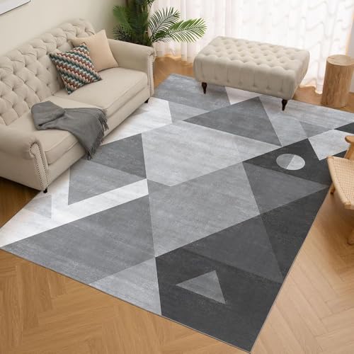 Image of HOMFINE Washable Modern Area Rug - Geometric Style 6x9 Rugs for Living Room, Bedroom, Machine Washable Rug Soft Non Slip Non Shedding Area Rug - Grey, 6'x9'