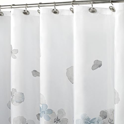 Sunlit Design 36 x 72 Inches Blue and Gray Small Stall Shower Curtains RV Half Size Narrow Bathroom Curtains Simple Style Flower Blossoms Bathroom Decor with White Background by Sunlit - Used condition - Image 2