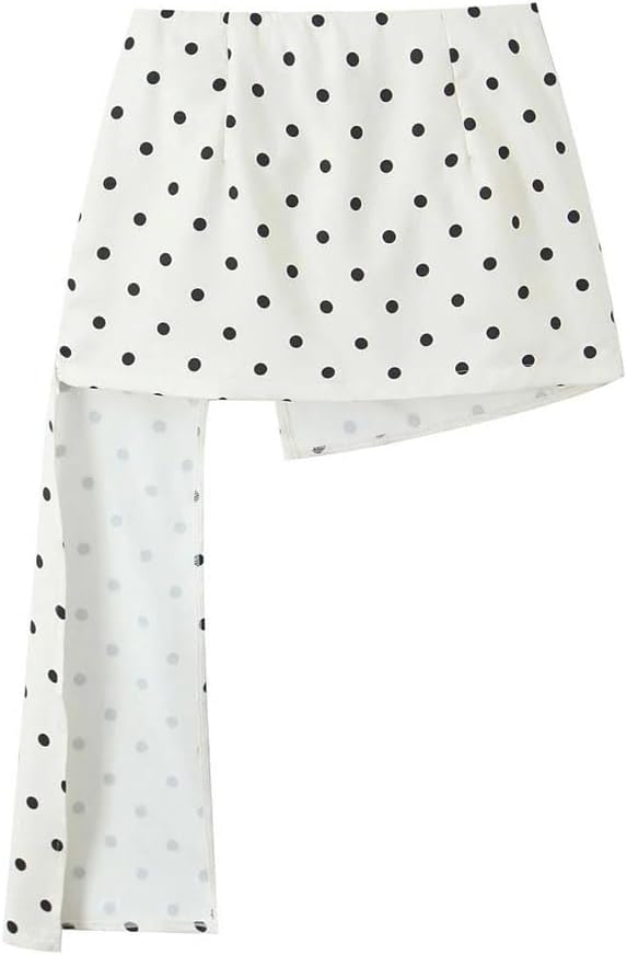 Women's Polka Dot Broad Shoulder Lapel Long Sleeve Belted Waist Casual Skirt Suit