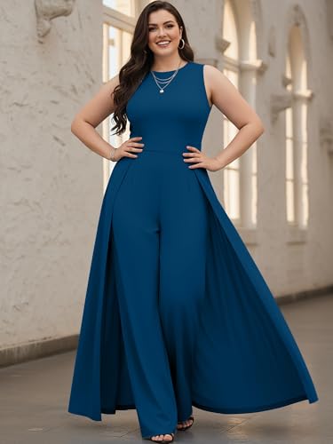 Image of KOH KOH Womens Sleeveless Flattering Dressy Long Pant Cape Elegant Jumpsuit