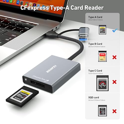 Image of BENFEI CFexpress Type A Card Reader with USB 3.2 (Gen 2) 10Gbps, USB-C&USB-A 2-in-1 Type A CFexpress Adapter, Compatible with Windows /Mac /Linux /Android