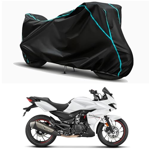 Image of Waterproof Bike Body Cover Compatible for | Hero Xtreme 200S BS6 | Taffeta Fabric, Sky Piping Design, Bottom Elastic Fit | Dustproof, Sun UV & Rain Protection for All Weather.