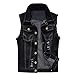 Produktbild Azruma Herren Jeansweste Basic Stretch Destroyed Vintage Jeans Weste Revers Jeansjacke Denim Freizeitjacke Sommerjacke Ärmellos Slim Fit Schnalle Jeansweste Denim Shirt Alphabet Drucken Weste