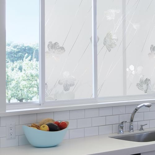 Silver Rose Window Privacy Film by Artscape - Decorative Privacy Frosted Glass Design, Static Cling, Day and Night Privacy, UV Protection, Easy to Apply and Removable, Made in USA - 24 x 36 Inch
