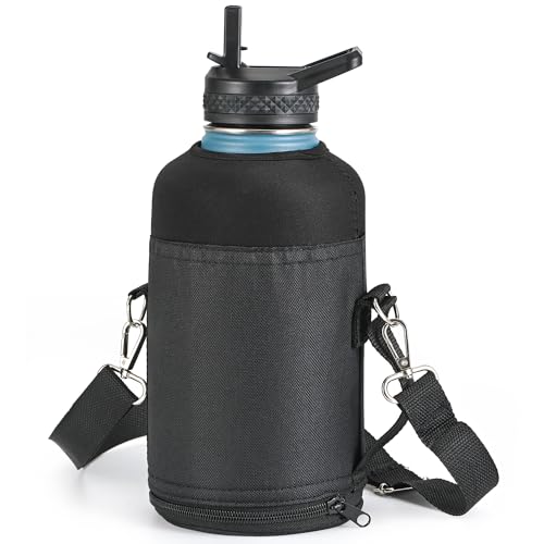 RAYMYLO Water Bottle Holder Carrier Bag Crossbody with Adjustable Shoulder Strap, 64 128 oz Sports Water Bottle Sleeve Accessories for Biking Hiking Travelling Camping, Black by RAYMYLO - Used condition - CA$13.52